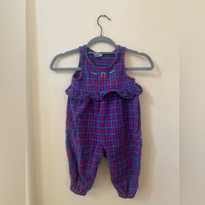 Vintage Baby B’gosh by Oshkosh Plaid Corduroy Bubble Overalls Cherry Embroidery